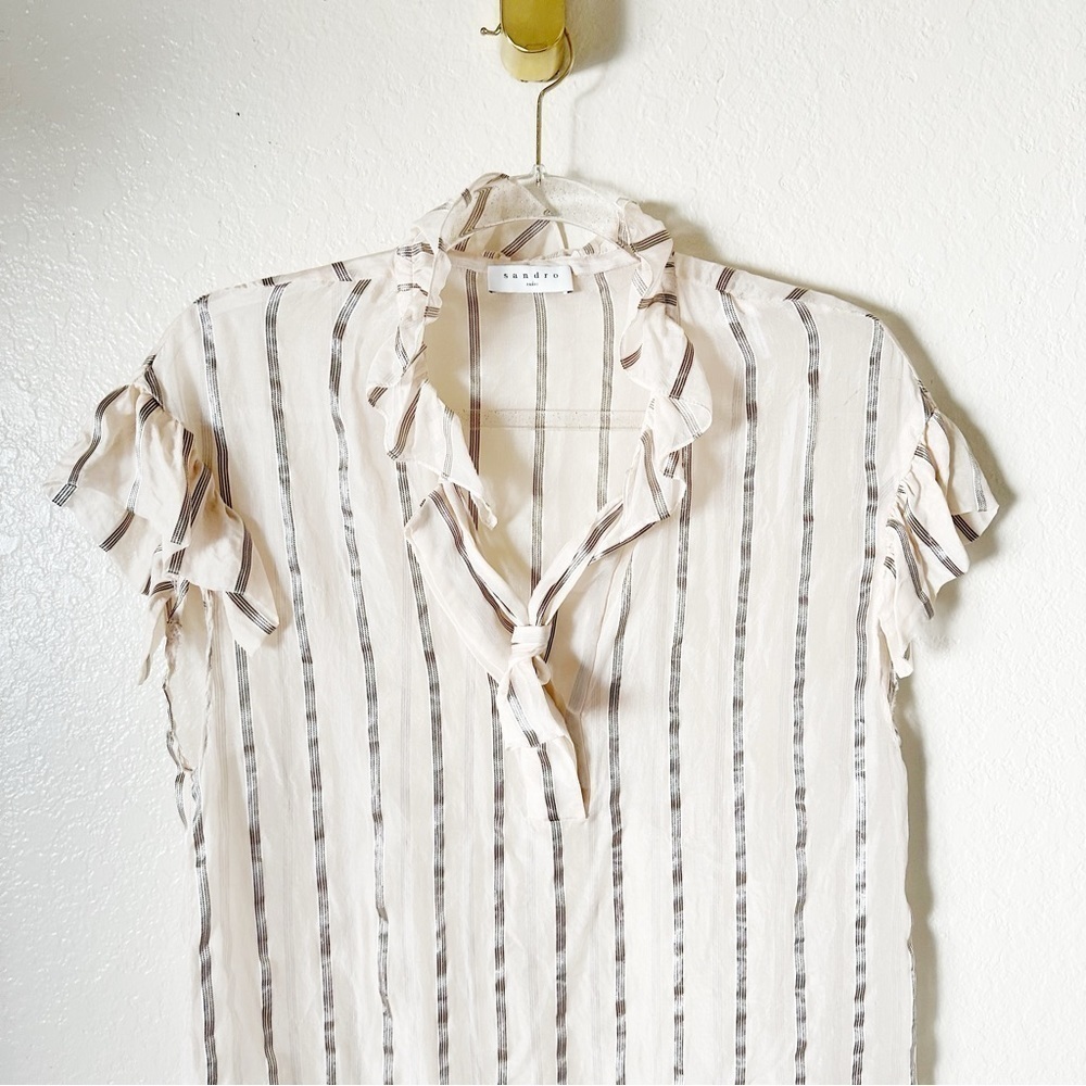 SANDRO Striped Mock Neck Blouse size small - Picture 6 of 11